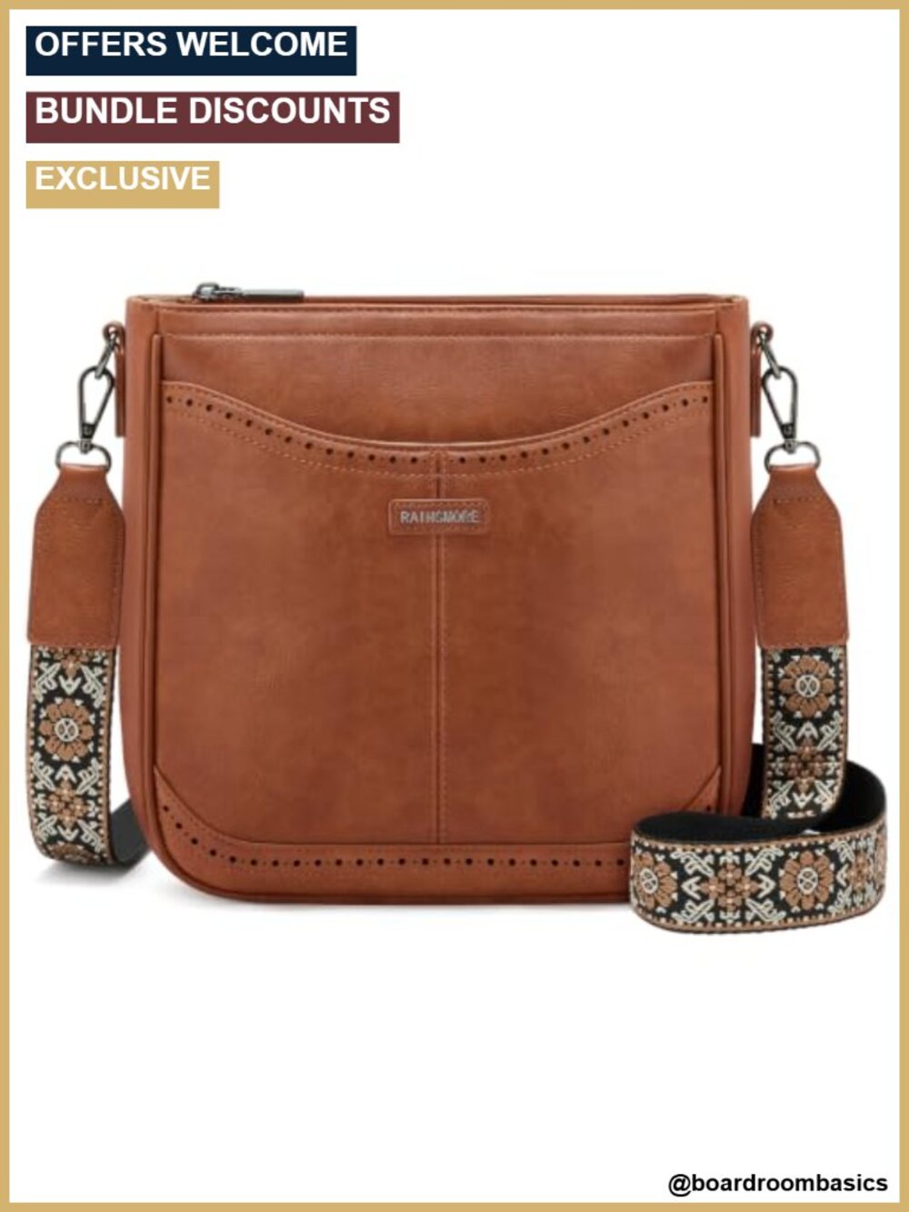 Retro PU Leather Crossbody Bag Wide Guitar Strap Multi-Pocket Purse